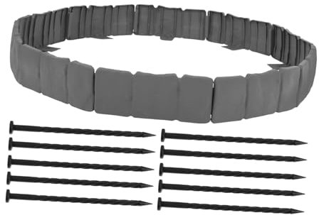 BAZEITFLOW Bordatura da Giardino Decorazione Versatile in Plastica Effetto Pietra con 10 Pezzi e Chiodi per Bordi Prato Facili da Installare per Aiuole e Sentieri
