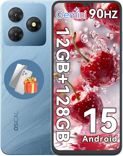 OSCAL Flat 2 Smartphone Ohne Vertrag, Android 15, 12GB+128GB/2TB TF Smartphones, 6.56'' HD+ 90Hz Handy Ohne Vertrag, 13MP+8MP, 5000mAh, Dual SIM/OTG/GPS/Fingerabdruck/Gemini AI/1PCS