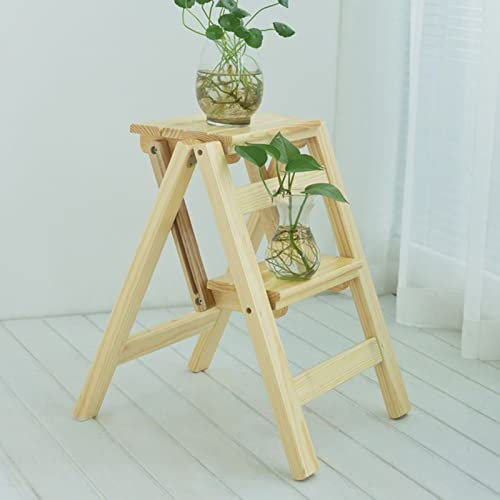 Sgabello da Arrampicata per Interni, Sgabello Pieghevole in Legno, Sgabello Multifunzione per libreria, scaffale per Esposizione, sgabelli Piccoli, Sedia con scaletta a 2 gradini