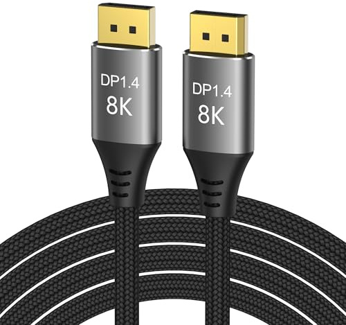 PremiumCord Câble 8K DisplayPort 1.4 M/M 7 m, Mâle vers Mâle, 32,4Gbps, Vidéo UHD 8K@60Hz, 5K@60Hz, 4K@144Hz, HDCP 2.2, Connecteurs Plaqués Or, Tresse de Câble Textile