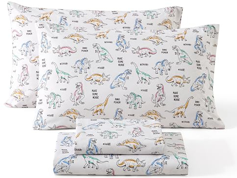 HLC.ME Power Dinosaur Printed Boys Kids Bed Sheets - 3 Piece Patterned Bed Sheet Set - Wrinkle Resistant & Ultra Soft - Fits Mattresses up to 15 Inches Deep - Twin