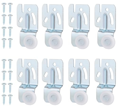8pcs Sliding Closet Door Roller Hardware Kit, Top Hung Bypass Upper Mount Track Wheels Replacement Parts for 3/4 to 1-3/8 Thick Wardrobe & Kitchen Doors Including 16 Screws