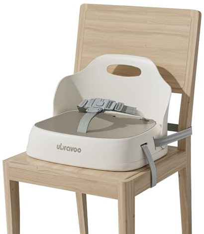 UBRAVOO Tragbarer Sitzerhöhung stuhl kind zum Essen, Reisehochstuhl mit 3-Punkt-Gurt und 2 verstellbaren Gurten, waschbarer Baby-Essstuhl ab 6 Monaten zum Aufsitzen (Khaki)