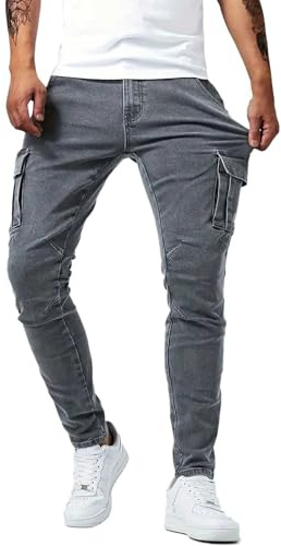 Pantaloni Jeans Uomo Elasticizzati Taglie Forti Pantaloni con Tasche alla Moda Outdoor Autunno Inverno Sportivo Pantalone Lungo Elegante Comodo da Jogging Classic Vintage Casual