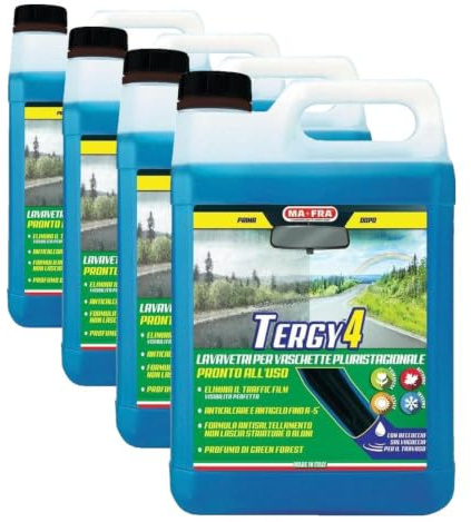 Ma-Fra, Tergy 4, Liquido Lavavetri Auto Pluristagionale Pronto all'Uso per Vaschette Tergicristallo, Detergente Tergicristalli Auto Anticalcare Antigelo Fino a -5°C, Rimuove Traffic Film, Formato 4,5L