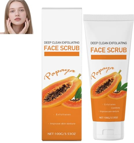 Papaya ansiktsskrubb - Djuprengöring Exfolierande ansiktsskrubb, mild peeling för fin hud och porrengöring, lyser upp matt hudfärg, våg (1st)