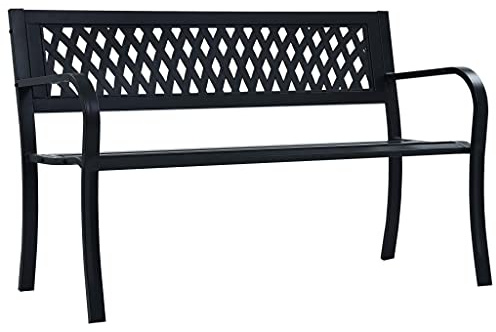 IBUQDDV Gartenbank 125 cm Schwarz Stahl mit Kunststoff-Rückenlehne, Wetterfeste Outdoor Sitzbank für Terrasse und Garten, Stabile Stahlkonstruktion, Langlebiges Gitterdesign