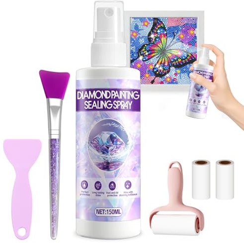 Diamond Art Sealer, sellador de pintura de diamantes, pegamento artístico de diamante con herramientas, protección transparente a prueba de polvo, adecuado para pintura de diamantes, rompecabezas, 150