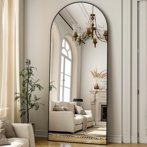 ZenoMirris Ganzkörperspiegel 165x60 cm, Bogenförmiger Standspiegel mit Aluminiumrahmen – Bodenspiegel und Wandspiegel zum Stehen, Anlehnen oder Hängen, für Schlafzimmer & Wohnzimmer, Schwarz