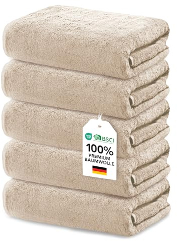 Ôhm 5er Set Handtuch 30x30 cm – 100% Baumwolle Frottee 500 g/m² Beige – Gästehandtücher & Waschlappen 30x30, extra weich & saugstark – Oeko-Tex Zertifiziert
