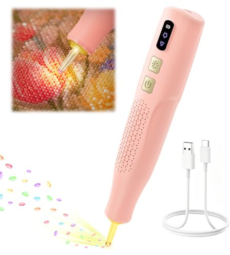 Electric Diamond Art Pen with Light, Diamond Painting Pen 2 Suction Levels | 5 Hours Runtime, Rechargeable Quiet Cordless Diamond Art Tools Pen No Wax Needed Ideal Gift for Mum/Women/Diamond Art Lovers