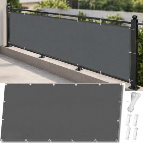 AJALGZ Pantalla de Privacidad para Balcón 65x350cm Antracita, Malla de Ocultación Balcón Impermeable, Toldo Cortavientos y Protección Rayos UV para Terraza y Exterior (con Bridas)
