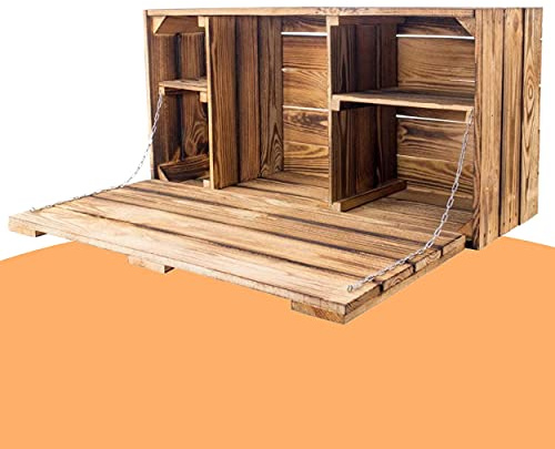 Vinterior Geflammte Wand Hängebar mit integrierter Arbeitsplatte - flambierte Holztruhe Holzkiste Obstkiste Barregal 81x41x31cm