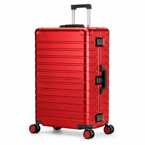 Travelhouse® Oslo L Koffer Trolleys ohne Reißverschluss Rot 102L | 100% Aluminium Hartschalenkoffer Reisekoffer, Alu Rahmen, 8 Spinner Rollen, TSA Schloss, 75 x 48 x 29 cm