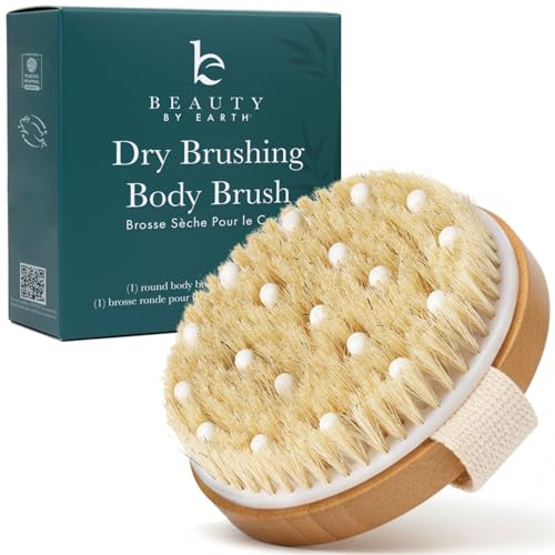 Dry Brushing Body Brush for Lymphatic Drainage & Cellulite - Natural Brustles for Wet and Dry Brushing, Body Exfoliating Brush with Massage Nodes for Soft & Smooth Skin