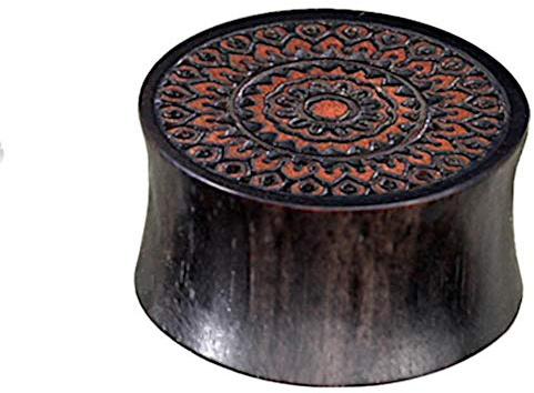 CHICNET Damen Herren Ohr Plug Piercing Flesh Tunnel Tube Dehner Expander aus Eisenholz Rosenholz in schwarz rot braun, Inlay balinesisches Mandala, Double Flared, Größen 8mm-20mm 14 mm