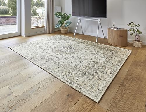 -LUXOR- living Teppich Wohnzimmer Prima im Vintage Design - Wohnzimmerteppich Teppich Kurzflor Digitaldruck in zeitlosem Design Creme 80 x 150 cm