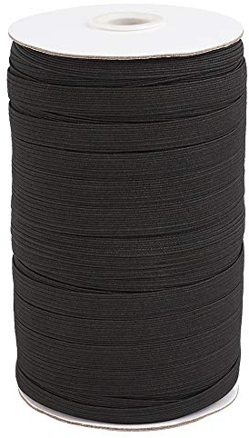 Cheriswelry 3/8 Bande élastique Plate Noir tressé Cordon élastique Boucle d'oreille Corde Sangle pour Bricolage Oreille Cravate Artisanat Couture Fabrication, Environ 90~100 mètres