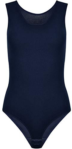 Evoni Damenbody l Damen Overall Bodysuit mit Rundhals l breite Träger l Verschluß-Haken l Unterzieh-Body mit optimaler Passform l sportlicher Damen-Body M Dunkelblau