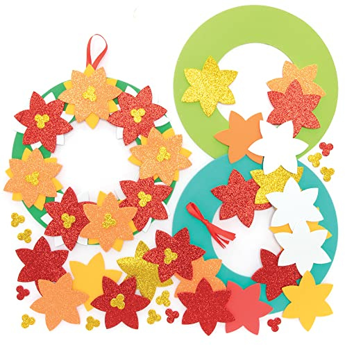 Baker Ross FE918 Weihnachtsstern Schaumstoff Kranz Bastelset - 3er Pack, Festliche Kreativsets und Bastelbedarf zum Basteln und Dekorieren zur Weihnachtszeit, Moosgummibastelsets für Kinder