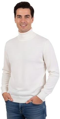 Marenza Dolcevita Uomo Misto Cashmere Collo Alto Made in Italy Maglione Pullover Manica Lunga Lana Merino Cachemire Maglioncino Nero Beige Blu Grigio Maglia Regalo Abbigliamento Inverno (M, Bianco)