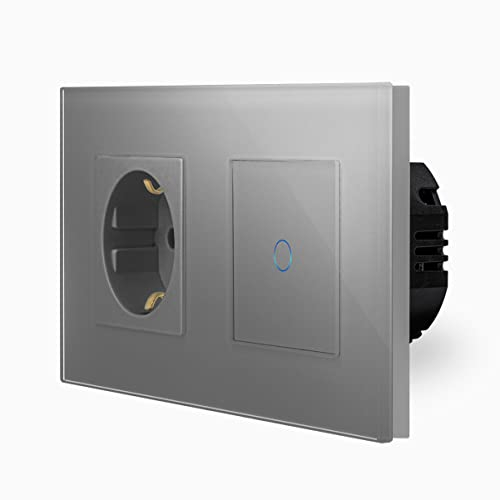 Luxus-Time POINT Touch-Dimmer mit Schuko Steckdose für Unterputz inkl. Glasrahmen in Grau