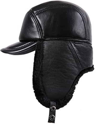 ZHOUXIAO Winter-Trapper-Warmer Russischer Soldat-Faux-Fell Große Earklaps Skifahren Warm-Hut-Kappe Frauen Männer wasserdichte Aviator-Hut-Hut-Mütze-Leder-Hut, Geschenk Für Äl black-55-56CM