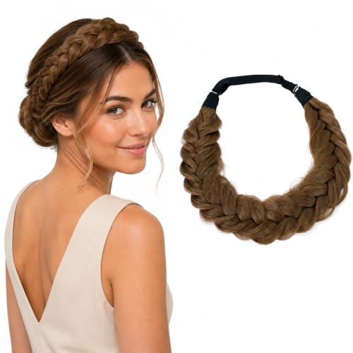 CAISHA Zopf Haarteil Haarband Stirnband Haarschmuck Geflochten Hellbraun HZ203