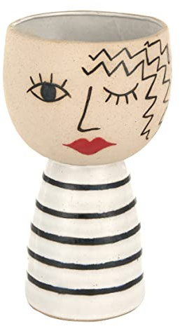 Baroni Home Designer-Keramikvase mit Gesicht, modernes Ornament, handbemalt, Übertopf für Pflanzen, Orchideen, Pampas, für den Innen- oder Außenbereich, 14 x 14 x 25 cm - Zwinkern