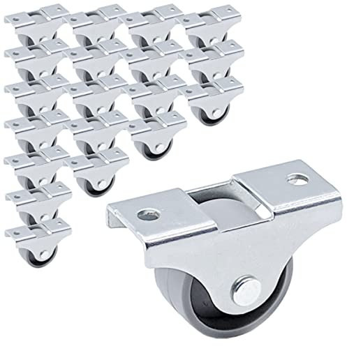 SKIR'CO Lot de 20 petites roulettes de 25 mm pour meubles - En plastique gris - Non pivotantes - Roulettes fixes - Direction unidirectionnelle (20)