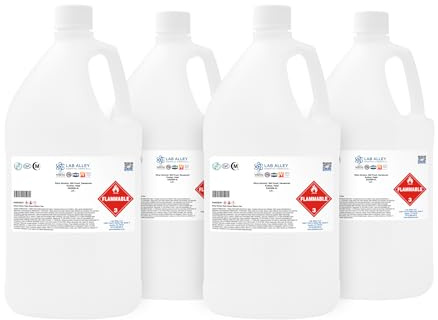 Lab Alley Denatured Ethanol 200 Proof, Kosher & Halal Certified, GMO-Free Ethyl Alcohol for Laboratory & Industrial Use, 16 Liters (Pack of 4 x 4 Liter Bottles)