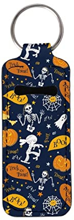 COEQINE Women Girls Chapstick Keychain Holder Halloween Decor Lipstick Holder Clip-on Lipstick Balm Holder Keychains Print Pumpkin Skeleton