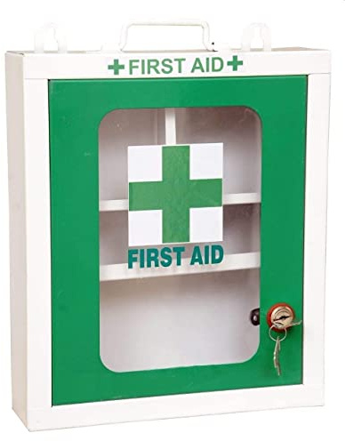 Sainio - Kit medico di emergenza in metallo, per scuola, ufficio, casa, colore: verde