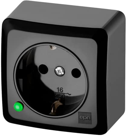 asvendo elektro/Aufputz-Serie/Lichtschalter/Wechselschalter/Taster / 1-fach Steckdose / 2-fach Steckdose/schwarz (1-fach Steckdose)