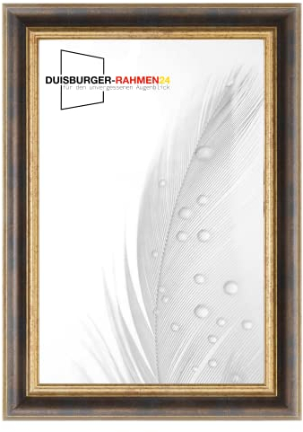 DR24 N°46 Barock Bilderrahmen 50x70 aus Holz | Bronze Gold | Retro Vintage Antik Barockrahmen inkl. bruchsicherer Anti-Reflex Kunstglasscheibe und Metall Aufhängern