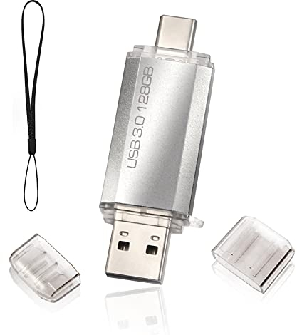 Chiavetta USB 2 in1 3.0 128 GB, Type C Pendrive 128GB 3.0 USB C Flash Drive 3.0 128 Giga 2-in-1 OTG Penna USB 128 GB per PC/Tablet/Laptop/Smartphone con Tipo C, Xiaomi/Oneplus/Huawei (Silver)