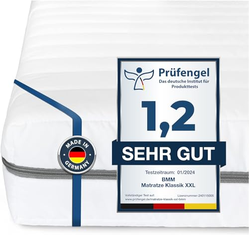 BMM Matratze 140x190 cm Klassik XXL Härtegrad H4 extra fest/Kaltschaummatratze Öko-Tex Zertifiziert/ergonomische 7 Zonen Matratze Höhe 12 cm/Matratzen produziert in Deutschland