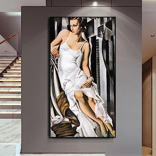 SDVIB Tamara De Lempicka Abito Bianco Donna Uomo Che Fuma Quadro su Tela Stampa Opera d'Arte Moderna Poster Wall Art Living Room Decor 50x100cm Frameless