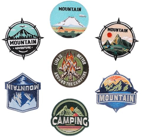 Attuslla Patches zum Aufbügeln, 7 Stück Berggipfel Patch Aufnäher Thema Camping Applikation Kinder Patches für für DIY T-Shirt Jeans Kleidung Taschen