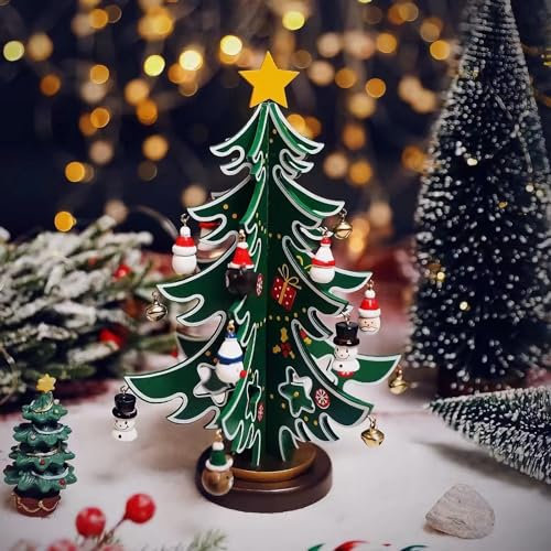 Weihnachtsbaum Deko Holz Weihnachtsdeko Baum Weihnachten Dekobaum Tisch Dekor Weihnachtlicher Baumschmuck mit Anhänger Klein Weihnachtsdekoration Festlich Weihnachtsschmuck für Kinder Familie Freunde