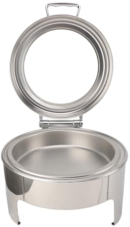 gernie Set de Buffet Chafing Dish, 6L Chafing Dish Redondo de Acero Inoxidable con Tapa de Cristal Visible, Servidores y Calentadores de Buffet, Sets de Chafers y Calentadores (1 sartén