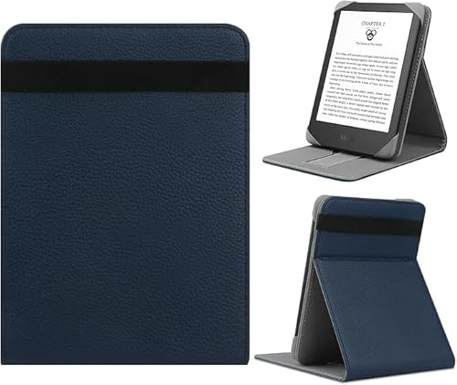 HoYiXi Universal Hülle für 6,6.8/7 Kindle Paperwhite/Colorsoft/Signature Edition 2024-2021 Kompatibel mit 6-6.8 Kobo/Pocketbook/Tolino/Sony eReaders Leder Stand Schutzhülle,Dunkelblau