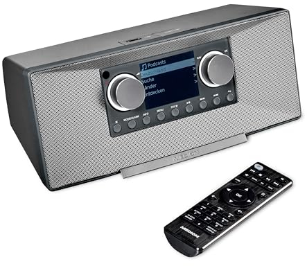 MEDION P85333 Internetradio mit DAB+ (WLAN, UKW, Spotify Connect, Amazon Music, DLNA, USB, Kopfhörer-Anschluss, AUX, Stereo Line-Out Cinch, Sleep Timer) grau