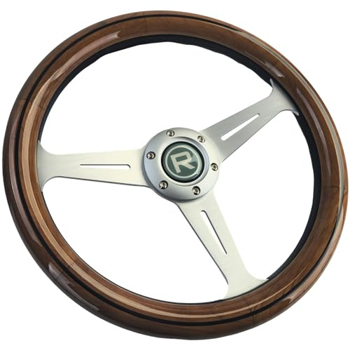35er Holzlenkrad mit silbernen Speichen Vintage Style