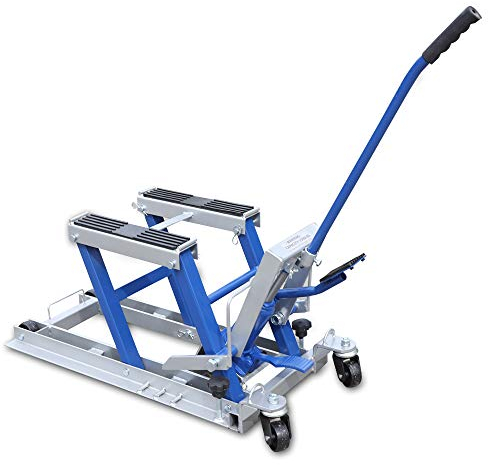 LUNICASHA Elevador de motocicleta hidráulico de 680 kg, plataforma elevadora hidráulica para motocicleta, ATV Quad hidráulico, soporte de montaje hidráulico, 75 x 35 x 15 cm, color azul