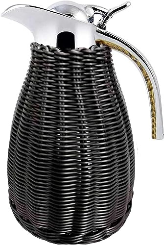Jarra térmica de café de acero inoxidable de 1,5 l/1,445.8 g, calor de 12 horas y retención de frío de 24 horas, diseño de ratán tejido, termo aislado