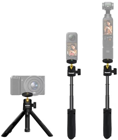 HAFOKO Desktop Camera Tripod Extendable Mini Selfie Stick Phone Tripod Vlog Travel with 360° Ball compatible for Gopro/DJI Osmo Pocket 3/Insta 360 X4/X3 Go3 3s/Webcam