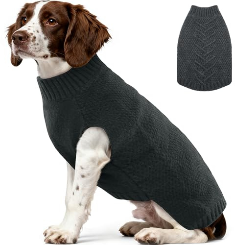 Katzinst Hunde Pullover XL, Warme Hundepullover Grosse Hunde, Dickes Strickwaren Hundepulli für Winter mit Bauchschutz, Rollkragen Winter Hundepulli ohne Beine für Beagle, Border Collie, Grau, XL