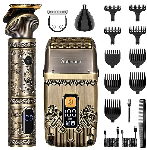 Scttomon T-Blade Haarschneider Elektrische Rasierer für Männer Folienrasierer Bartschneider Männer Grooming Kit Präzisionstrimmer Rasierapparat Barttrimmer Akku