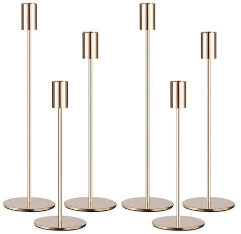 Kerzenständer 6 teiliges Set, 6 Kerzenständer Gold, Säulenförmig Kerzenhalter in 3 verschiedenen höhen. Kerzenhalter anwendbar auf Hochzeit, Coming of Age Zeremonie, Geburtstagsfeiern